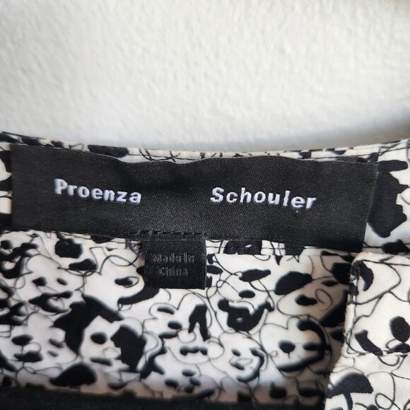 Proenza Schouler Graphic Scribble Print Cotton Shift Dress Button Cuffs Size 6 - Picture 4 of 11
